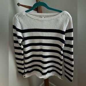 Talbots Medium ribbed Blue & White Striped Boatneck Cotton Sweater